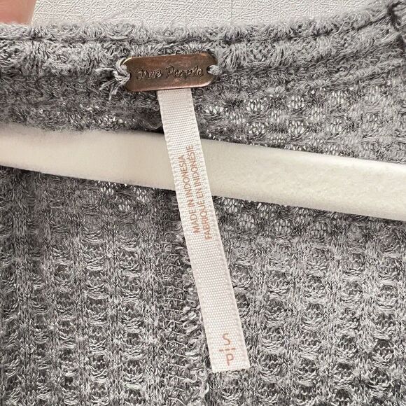 Free People Gray Ventura Raglan Waffle Knit Thermal Top Long Sleeve Size S - Picture 8 of 10